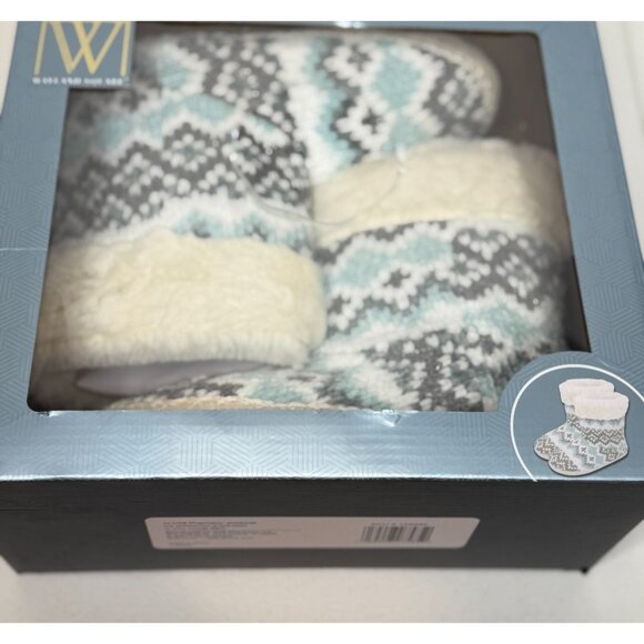 Wayland Square Slipper Boots Womens Size S 7 8 Slippers Blue Fair Isle Faux Fur - Picture 7 of 7